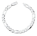 Pulseira Masculina De Prata 925 Italiana Fígaro 3x1 - 9mm - 21 Cm
